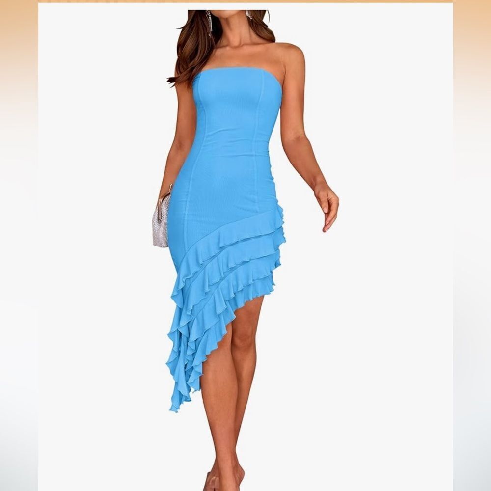 sz Lrg Strapless Bodycon Tube Dress Sexy Off Shoulder Mesh Ruffle Backless dress